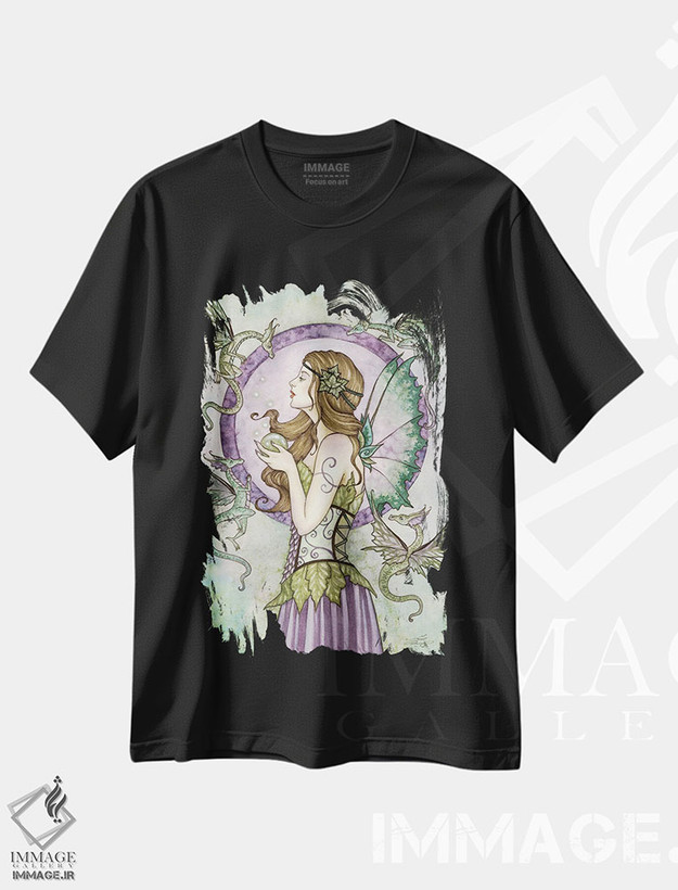تیشرت طرح دار افسون اژدها، دست نقاشی و طراحی دستی اثر امی براون | فروشگاه ایماژ