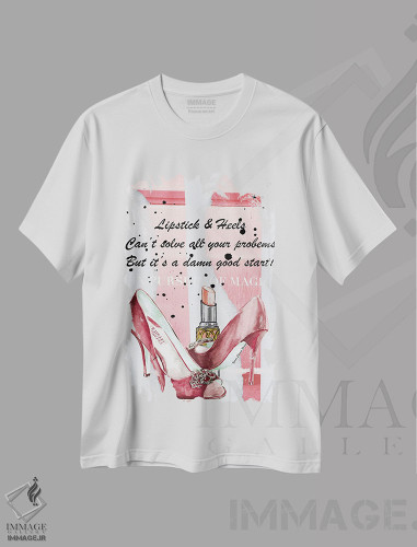 تیشرت طرح دار رژلب و کفش پاشنه بلند، تزئینی اثر هنرِ چونی | فروشگاه ایماژ