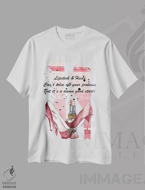 تیشرت طرح دار رژلب و کفش پاشنه بلند، تزئینی اثر هنرِ چونی | فروشگاه ایماژ