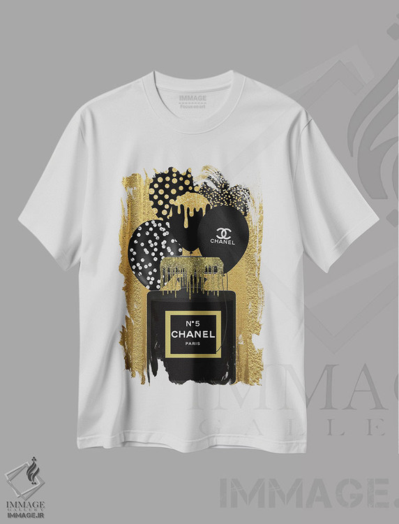 تیشرت طرح دار شنل طلایی و مشکی، دکور معاصر اثر هنرِ چونی | فروشگاه ایماژ