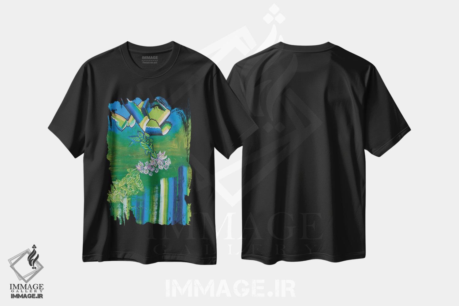 تیشرت طرح دار پروانه ها، آبستره اثر امی داینر | فروشگاه ایماژ