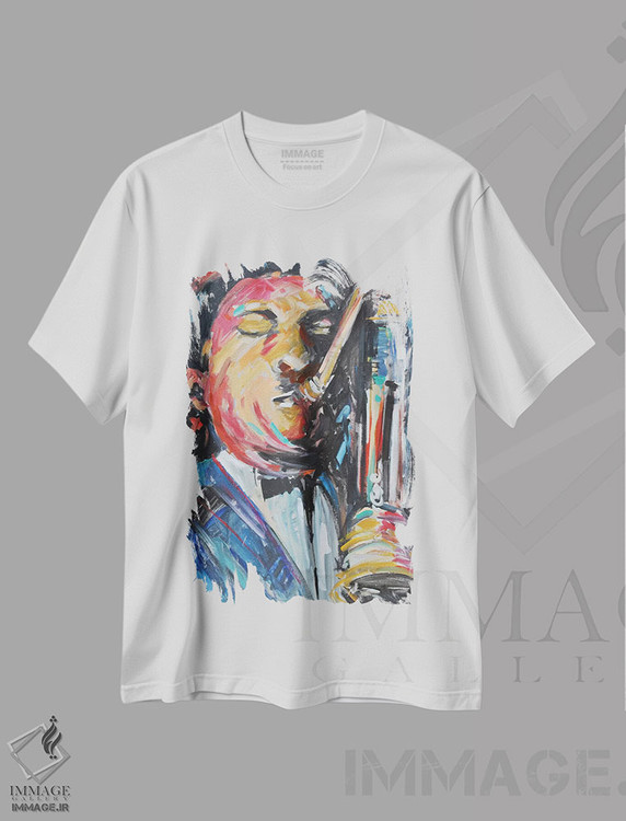 تیشرت طرح دار مرد ساکسوفونیست، تزئینی اثر الین استیونز | immage.ir