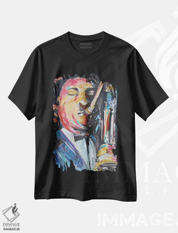 تیشرت طرح دار مرد ساکسوفونیست، تزئینی اثر الین استیونز | فروشگاه ایماژ