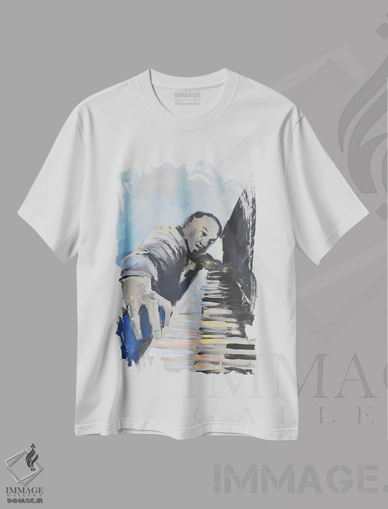 تیشرت طرح دار به موسیقی گوش بده دو، هنر فاخر معاصر اثر الین استیونز | فروشگاه ایماژ