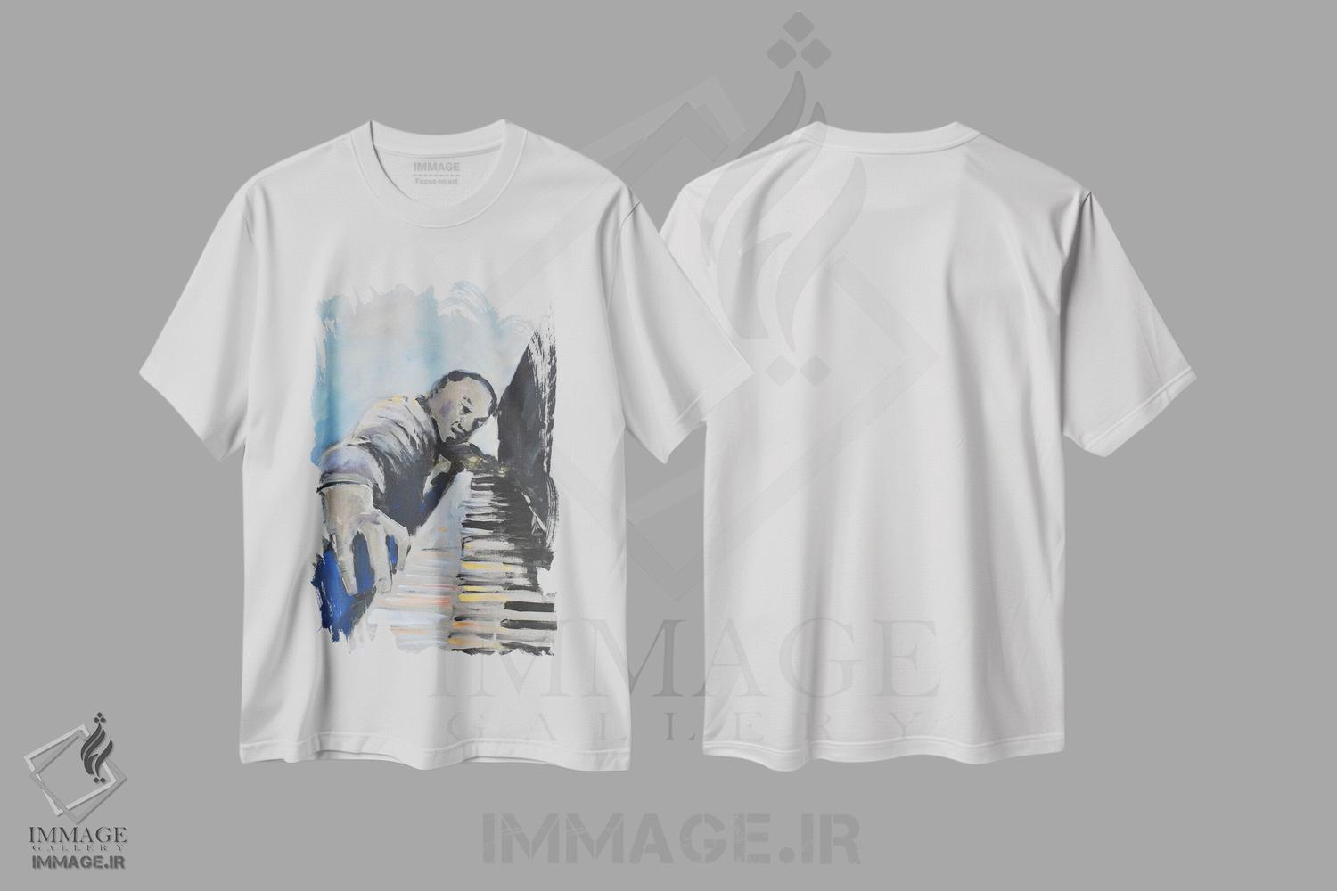 تیشرت طرح دار به موسیقی گوش بده دو، هنر فاخر معاصر اثر الین استیونز | فروشگاه ایماژ