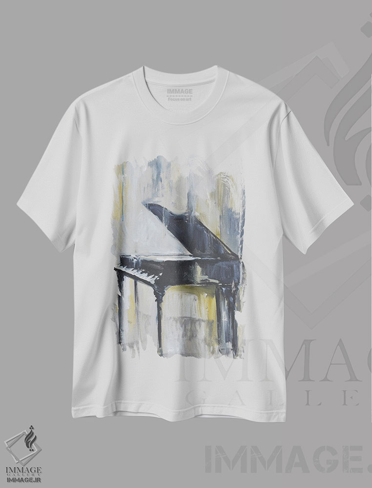 تیشرت طرح دار پیانو زرین یک، هنر فاخر معاصر اثر الین استیونز | فروشگاه ایماژ