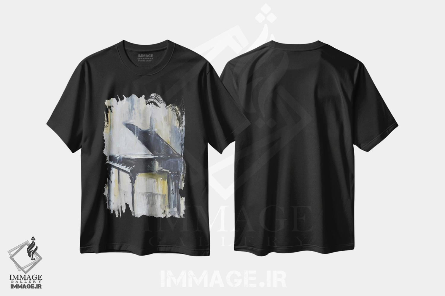 تیشرت طرح دار پیانو زرین یک، هنر فاخر معاصر اثر الین استیونز | immage.ir