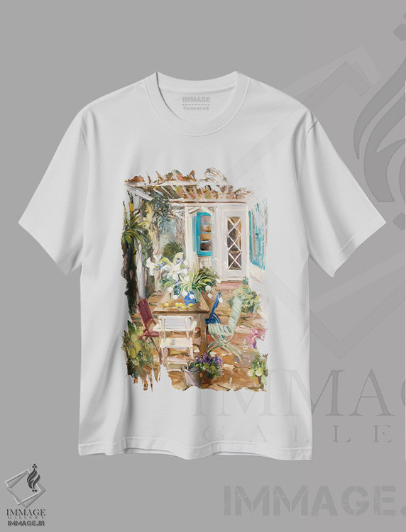 تیشرت طرح دار باغ تابستانی، هنر فاخر معاصر اثر الین استیونز | immage.ir