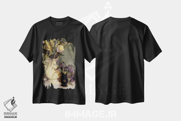 تیشرت طرح دار لاله و اسطوخودوس، هنر فاخر معاصر اثر الین استیونز | فروشگاه ایماژ