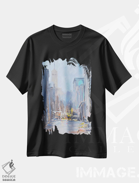 تیشرت طرح دار منظرهٔ شهر، تزئینی اثر الین استیونز | فروشگاه ایماژ