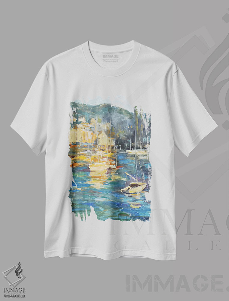 تیشرت طرح دار کنار بندر، تزئینی اثر الین استیونز | فروشگاه ایماژ