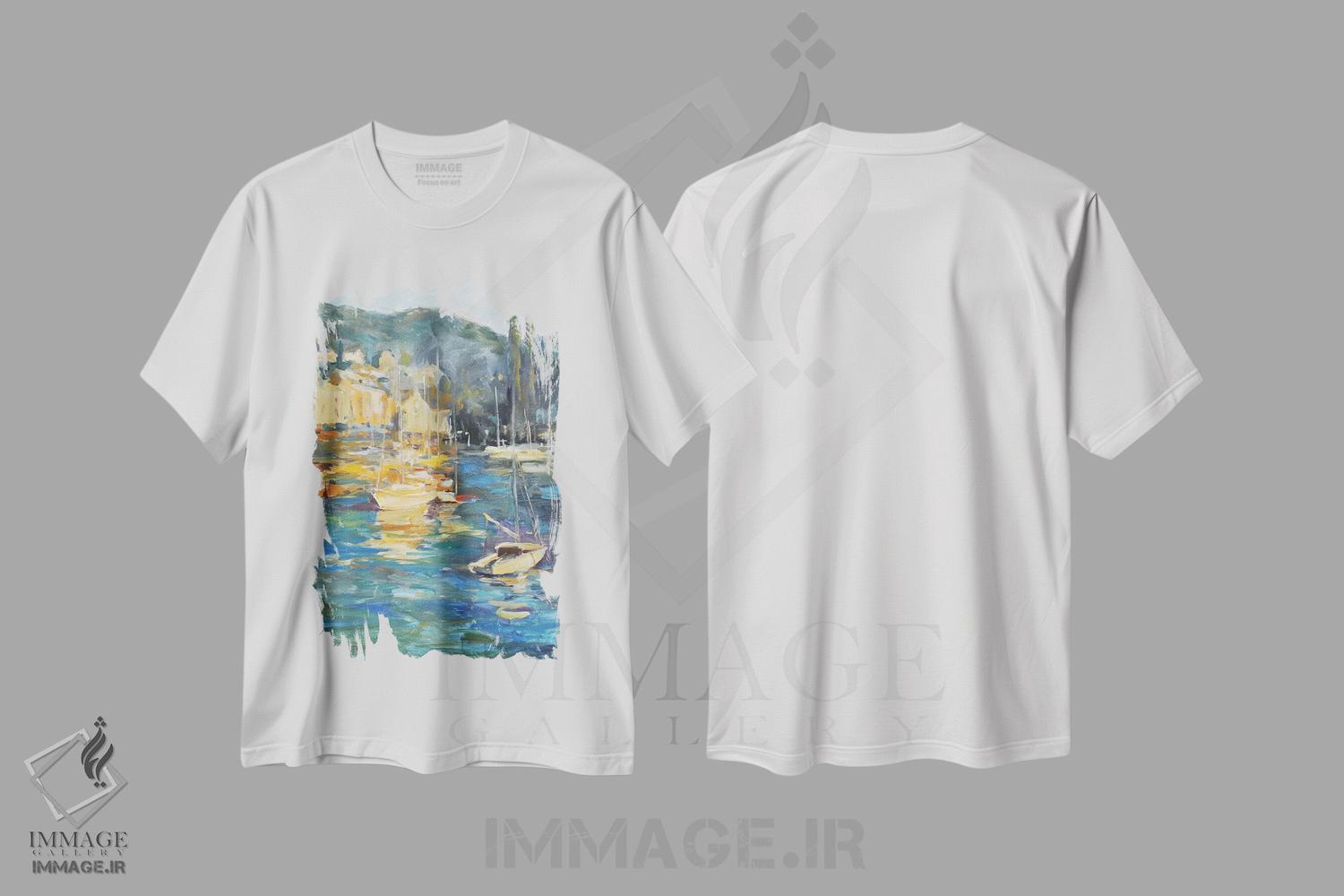 تیشرت طرح دار کنار بندر، تزئینی اثر الین استیونز | فروشگاه ایماژ