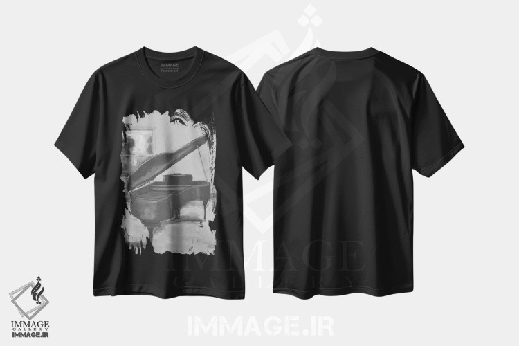 تیشرت طرح دار پیانو سیاه و سفید یک، تزئینی اثر الین استیونز | فروشگاه ایماژ