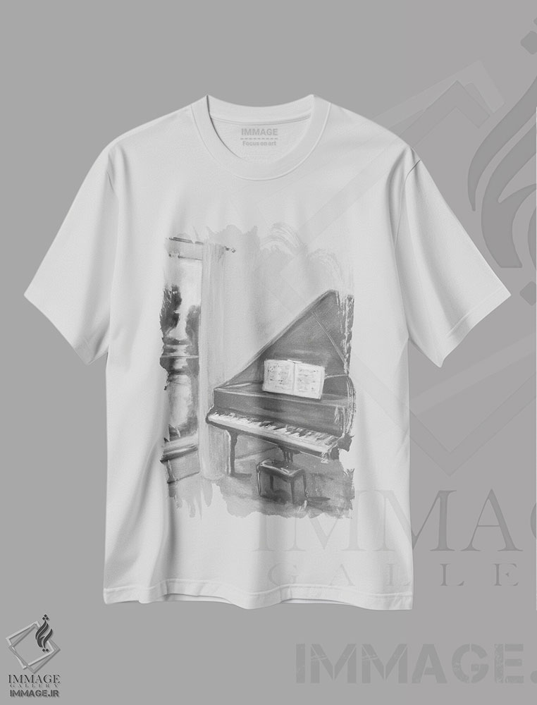 تیشرت طرح دار پیانو سیاه و سفید دو، تزئینی اثر الین استیونز | فروشگاه ایماژ
