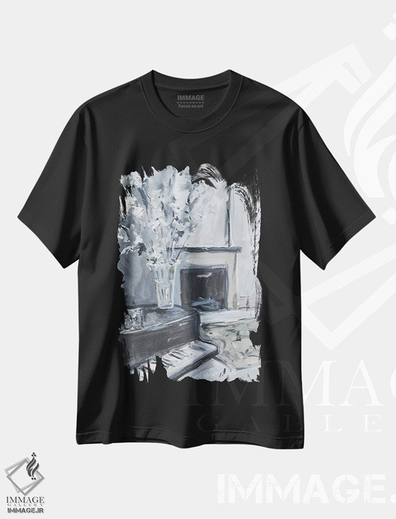 تیشرت طرح دار پیانو و شومینه، تزئینی اثر الین استیونز | فروشگاه ایماژ