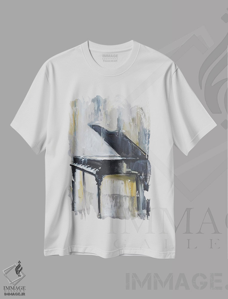 تیشرت طرح دار پیانوی طلایی، تزئینی اثر الین استیونز | immage.ir