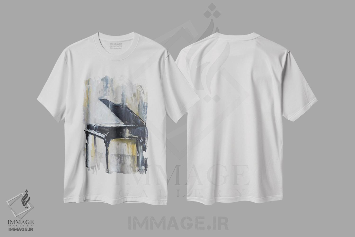 تیشرت طرح دار پیانوی طلایی، تزئینی اثر الین استیونز | immage.ir
