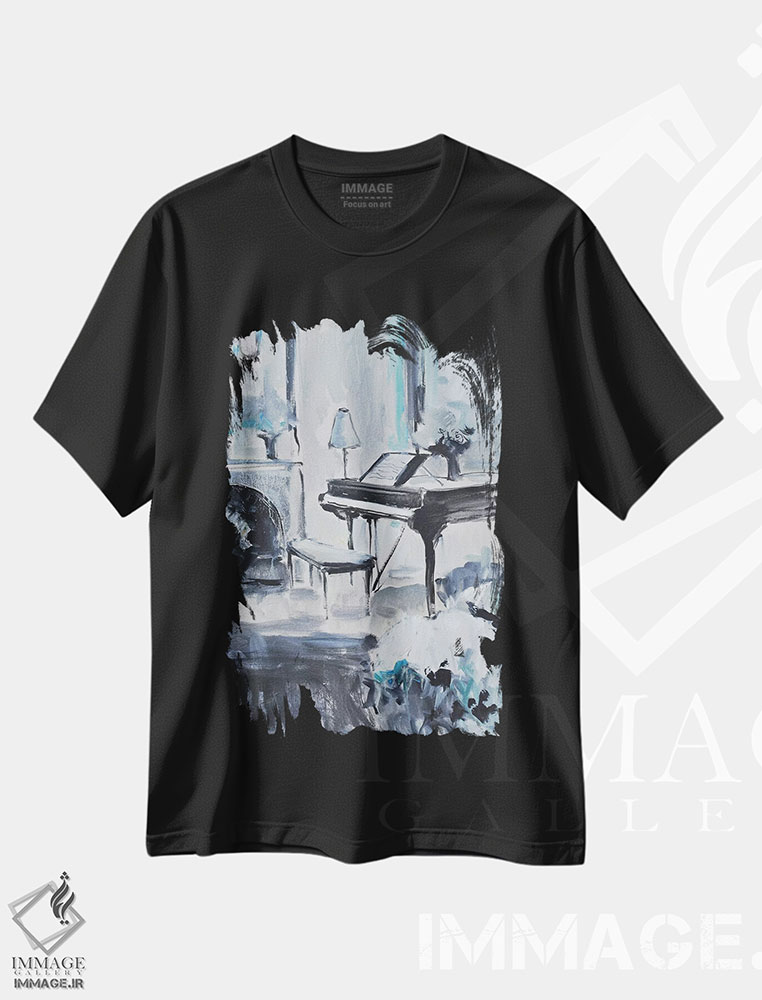 تیشرت طرح دار پیانو آبی سه، تزئینی اثر الین استیونز | immage.ir