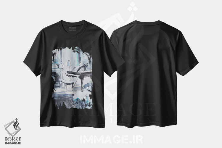تیشرت طرح دار پیانو آبی سه، تزئینی اثر الین استیونز | immage.ir