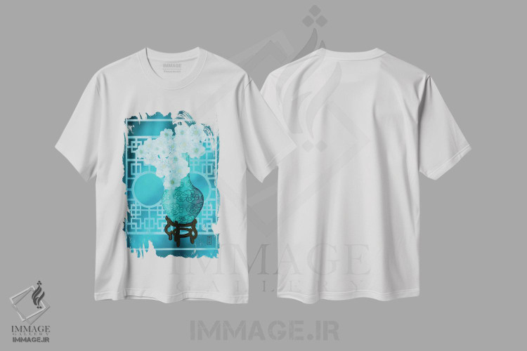 تیشرت طرح دار در میان ابری از کاملیا، دکور آسیایی اثر آنتونی ون لم | فروشگاه ایماژ