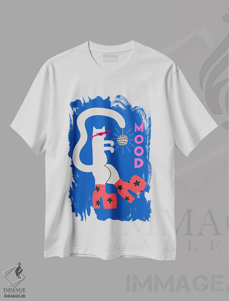 تیشرت طرح دار گربهٔ احساس، تزئینی اثر الی وایلد | فروشگاه ایماژ