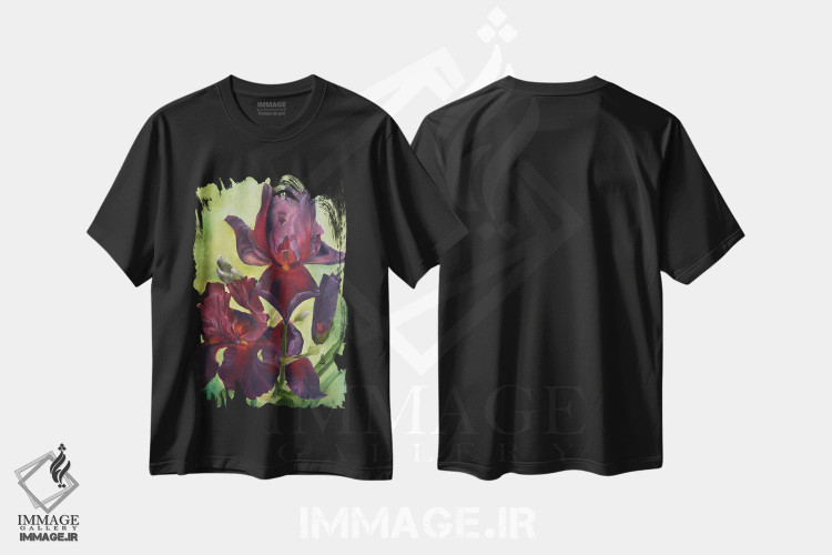 تیشرت طرح دار بازی با زنبق های آتشین، دکور معاصر اثر آلسیا یرمیوا | فروشگاه ایماژ