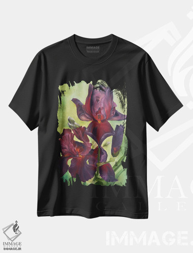 تیشرت طرح دار بازی با زنبق های آتشین، دکور معاصر اثر آلسیا یرمیوا | فروشگاه ایماژ