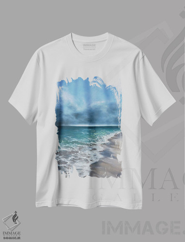 تیشرت طرح دار ندای دور، دکور ساحلی اثر آلسیا یرمیوا | فروشگاه ایماژ