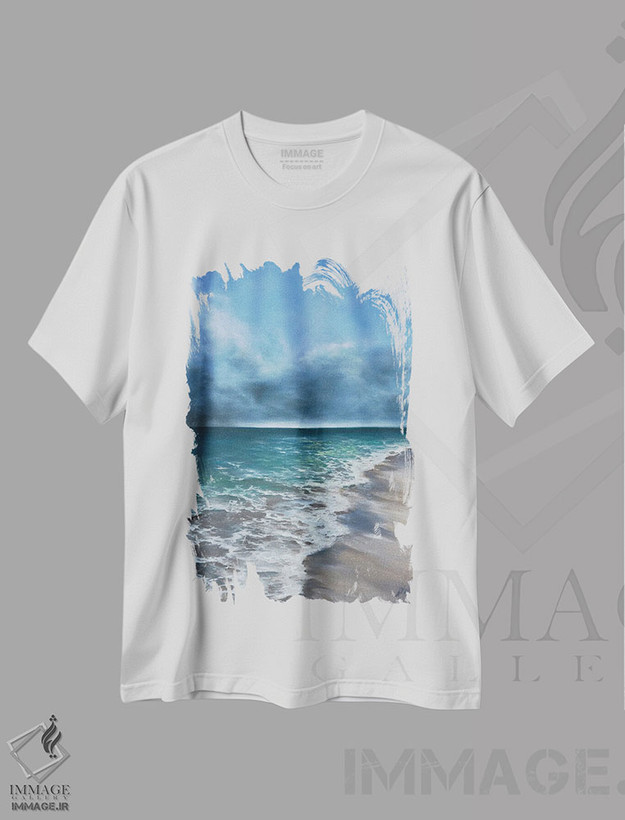 تیشرت طرح دار ندای دور، دکور ساحلی اثر آلسیا یرمیوا | فروشگاه ایماژ