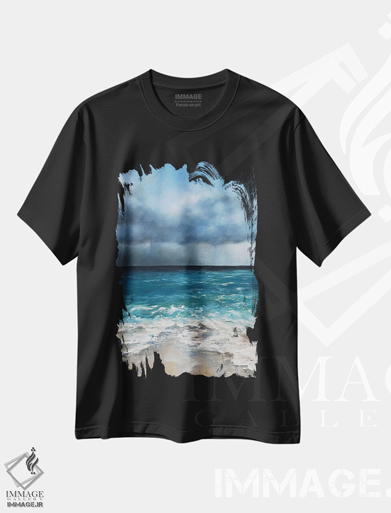 تیشرت طرح دار باران استوایی، دکور ساحلی اثر آلسیا یرمیوا | فروشگاه ایماژ