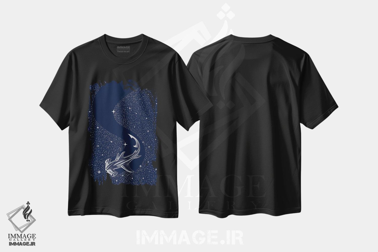 تیشرت طرح دار کوسه سرچکشی ستاره ای، هنر دیجیتال اثر علیرضا چاکر | فروشگاه ایماژ
