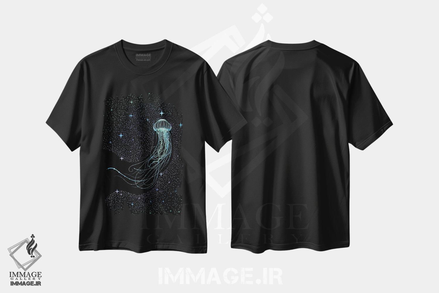 تیشرت طرح دار عروس دریایی ستاره ای رنگی، هنر دیجیتال اثر علیرضا چاکر | فروشگاه ایماژ