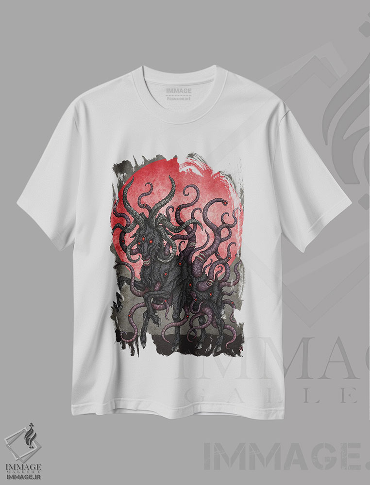 تیشرت طرح دار بز سیاه ماه سرخ، دکوراسیون جایگزین اثر آژمودای | فروشگاه ایماژ