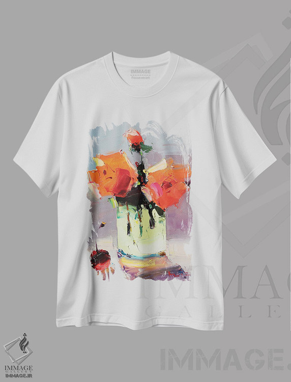 تیشرت طرح دار رزهای آتشین، دکور معاصر اثر عزیز سلیمان اف | فروشگاه ایماژ