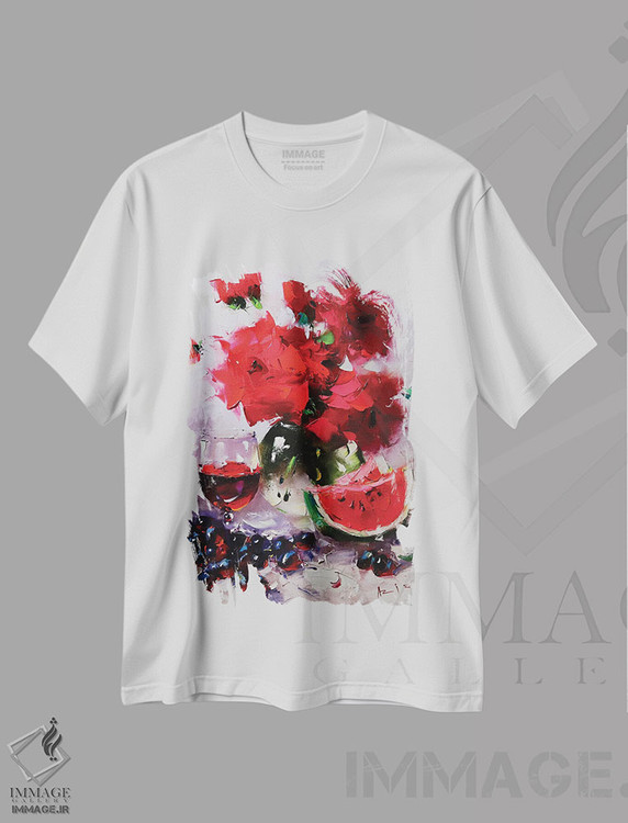 تیشرت طرح دار رزهای قرمز، دکور معاصر اثر عزیز سلیمان اف | فروشگاه ایماژ