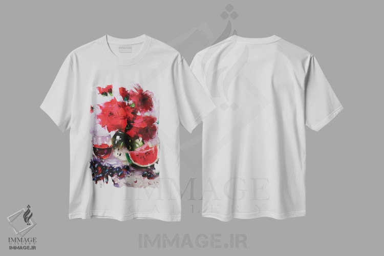 تیشرت طرح دار رزهای قرمز، دکور معاصر اثر عزیز سلیمان اف | فروشگاه ایماژ