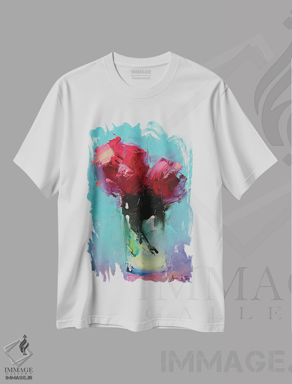 تیشرت طرح دار رزهای قرمز در یک لیوان، دکور معاصر اثر عزیز سلیمان اف | immage.ir