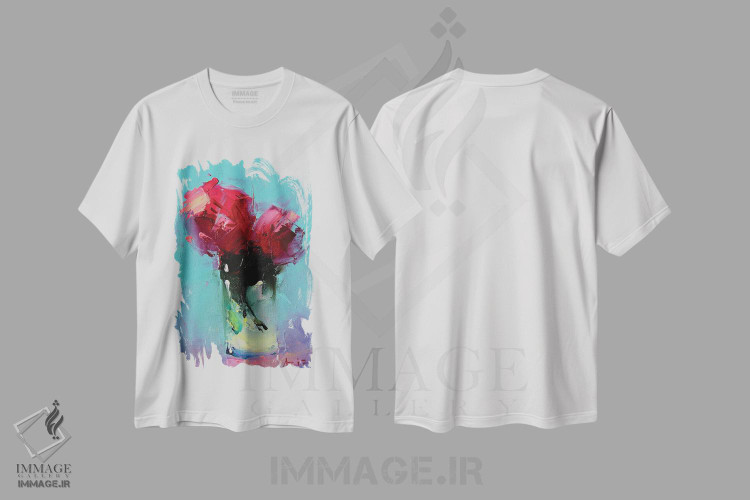 تیشرت طرح دار رزهای قرمز در یک لیوان، دکور معاصر اثر عزیز سلیمان اف | immage.ir