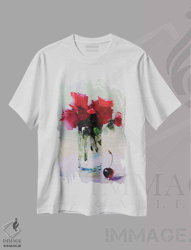 تیشرت طرح دار دسته گل و گیلاس، دکور معاصر اثر عزیز سلیمان اف | فروشگاه ایماژ