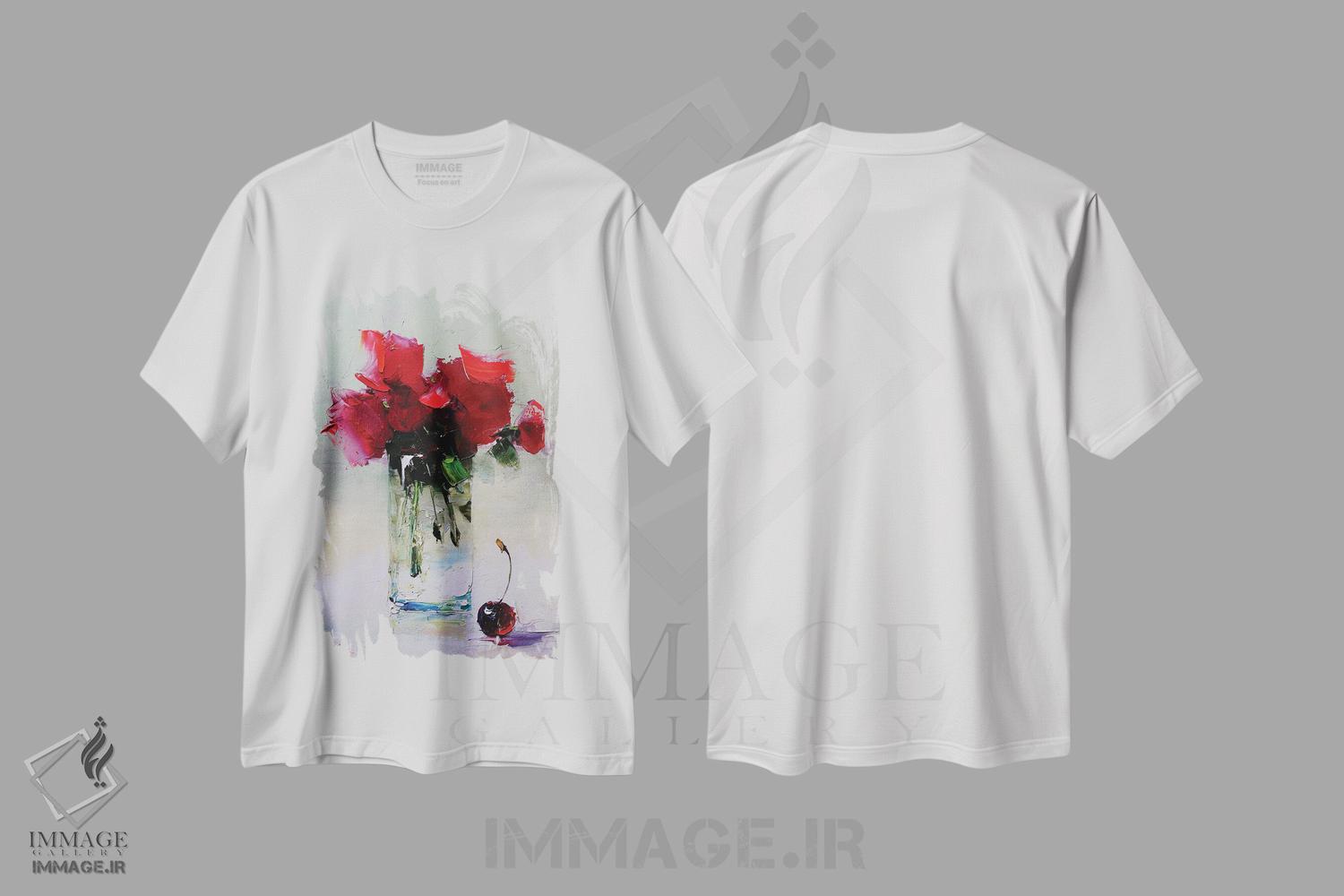 تیشرت طرح دار دسته گل و گیلاس، دکور معاصر اثر عزیز سلیمان اف | فروشگاه ایماژ