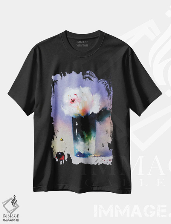 تیشرت طرح دار رز سفید، دکور معاصر اثر عزیز سلیمان اف | فروشگاه ایماژ