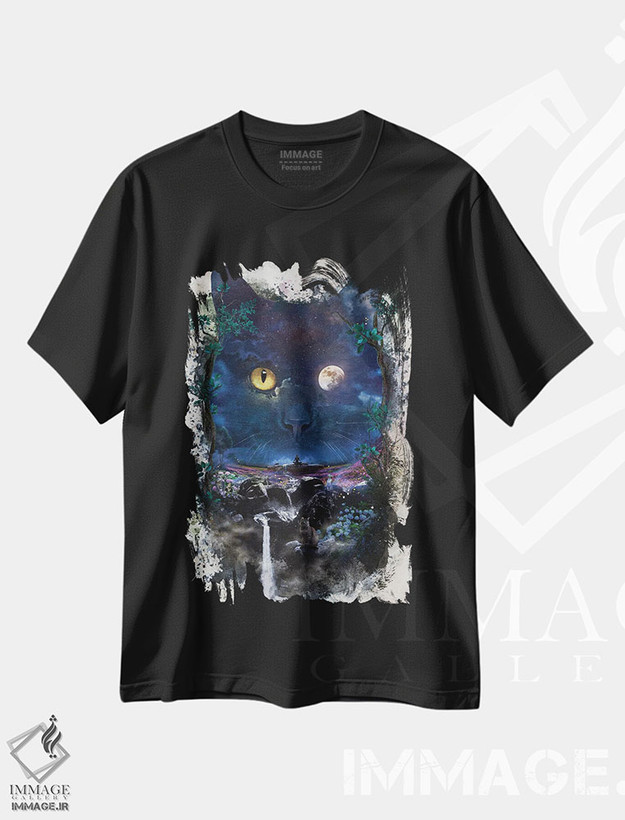 تیشرت طرح دار گربهٔ شب، هنر دیجیتال اثر برت بیگرز | فروشگاه ایماژ