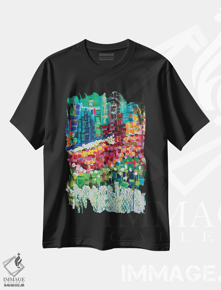 تیشرت طرح دار گل ها در شهر، آبستره اثر برندا بوش | immage.ir