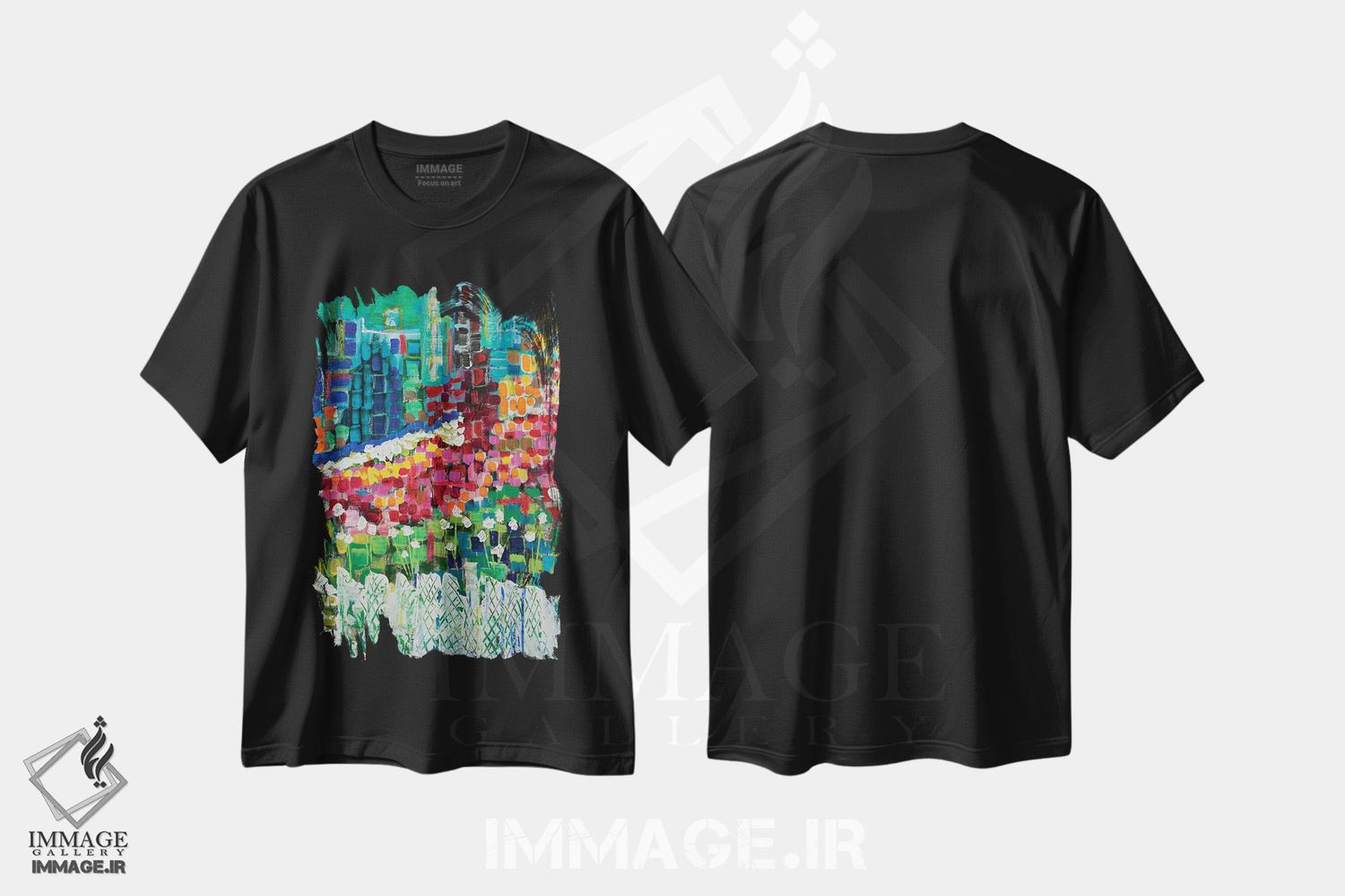 تیشرت طرح دار گل ها در شهر، آبستره اثر برندا بوش | immage.ir