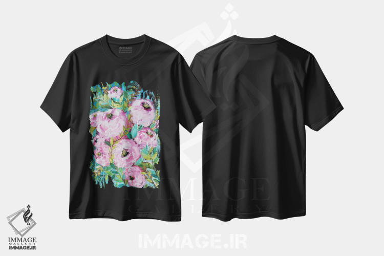 تیشرت طرح دار گل صدتومانی صورتی، دکور معاصر اثر برندا بوش | فروشگاه ایماژ