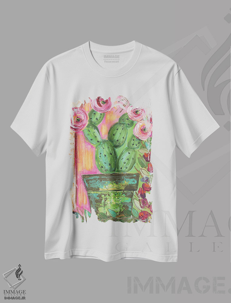 تیشرت طرح دار گل کاغذی، دکور معاصر اثر برندا بوش | فروشگاه ایماژ