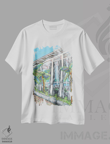 تیشرت طرح دار نمای بام در کوینتو، تزئینی اثر برندا بوش | فروشگاه ایماژ