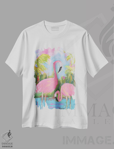 تیشرت طرح دار ساحل فلامینگو، دکور ساحلی اثر برندا بوش | فروشگاه ایماژ