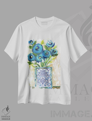 تیشرت طرح دار رزهای ماه آبی، شینوازری اثر برندا بوش | فروشگاه ایماژ