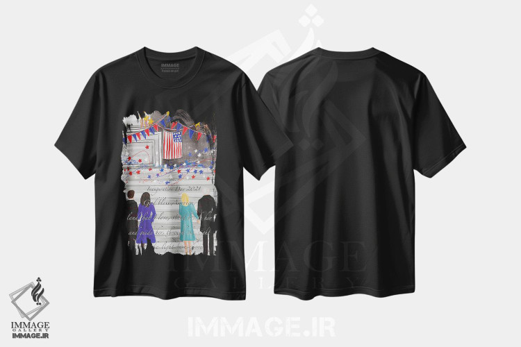 تیشرت طرح دار روز افتتاحیه، دکور آمریکایی اثر برندا بوش | فروشگاه ایماژ